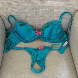 Teal Lingerie Set with Pink Accents